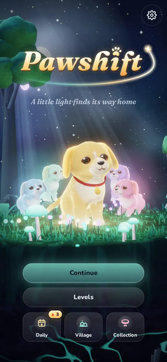 Title screen: the little dog of light in the Glimmerwood